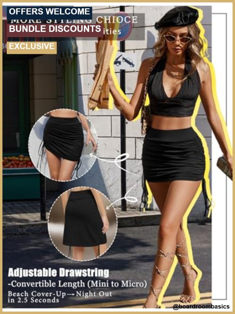 Double Layer Bodycon Pencil Mini Skirt with Drawstring Ruched Design - Picture 4 of 6